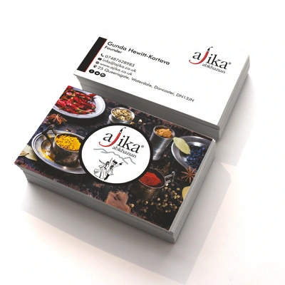 Standard business card with gloss laminate both sides for Doncaster based company Ajika