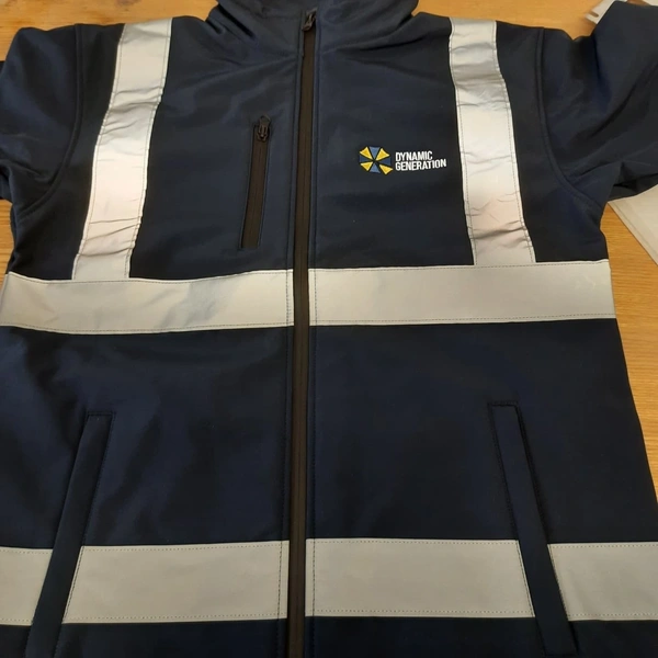 Navy Hi-Vis jacket with multi-coloured embroidery to front left breast