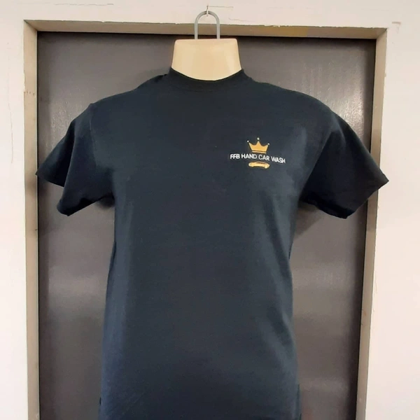  T-Shirt Printing, Gold and White Garment Heat Transfer Vinyl chest logo applied to Black Tshirt for FFB Hand Car Wash