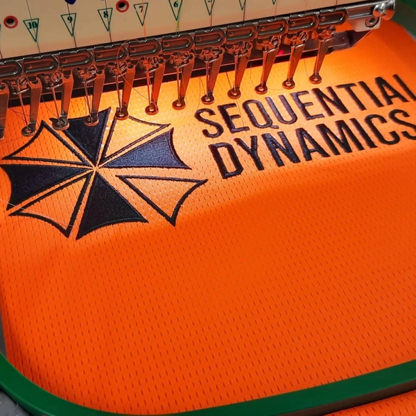 Hi-Vis Vest with single colour black Sequential Dynamics logo design to rear